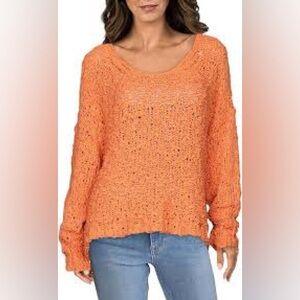 Free People Orange Sunday Shore Open Knit Sweater